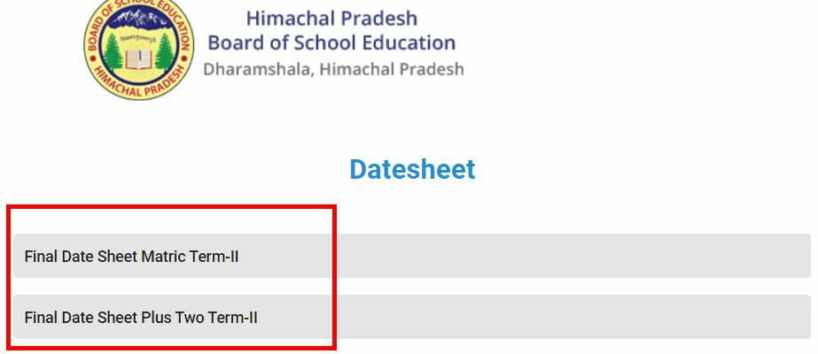 himachal board exam 10th and 12th datesheet