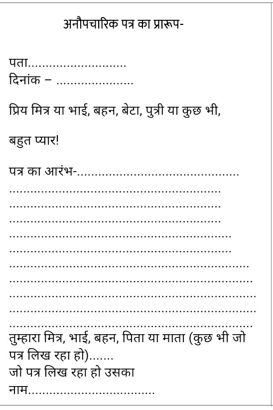  Hindi Patra Lekhan Format 