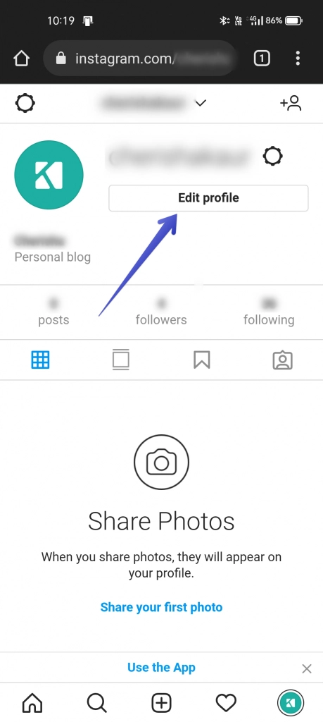 go to instagram account edit profile