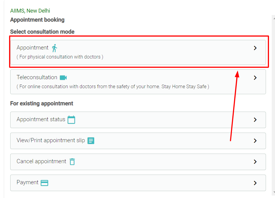 Select consultant mode for Appointment
