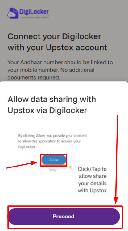 upstox digilocker permission allow