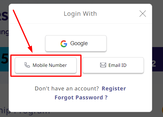 select mobile number option