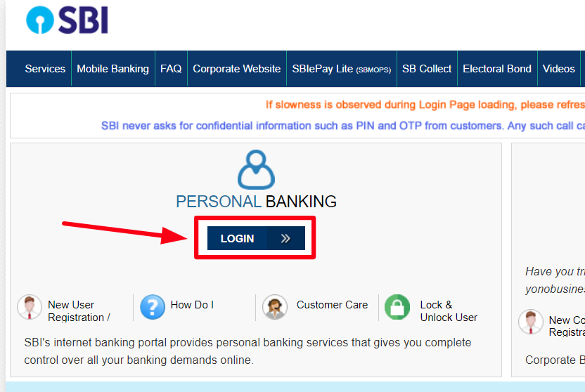 sbi online login personal banking