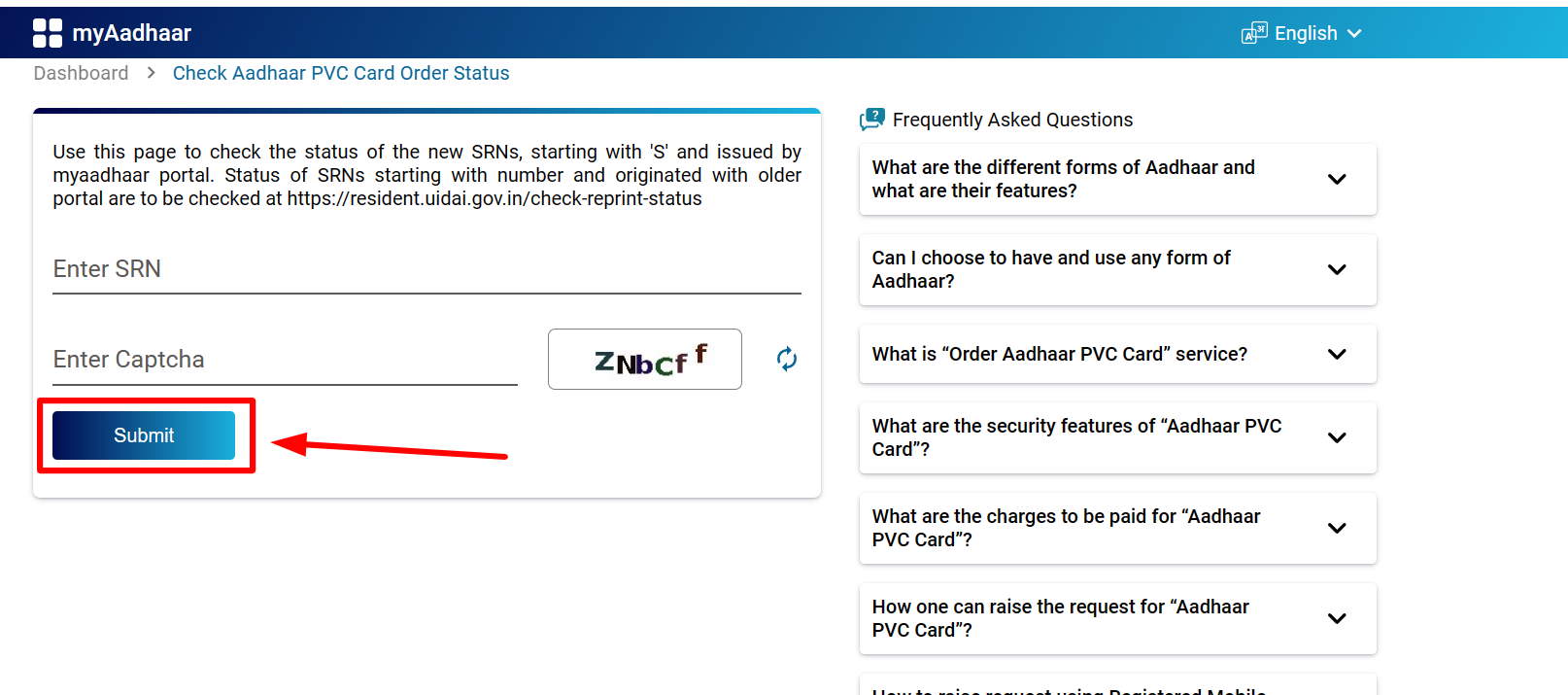 PVC Aadhar card status check