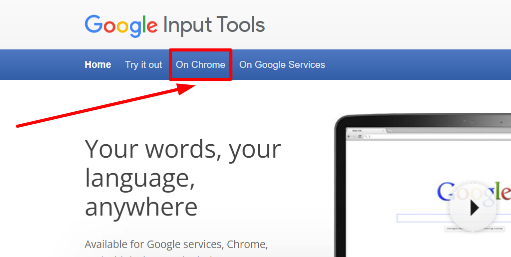 google input tool on chrome
