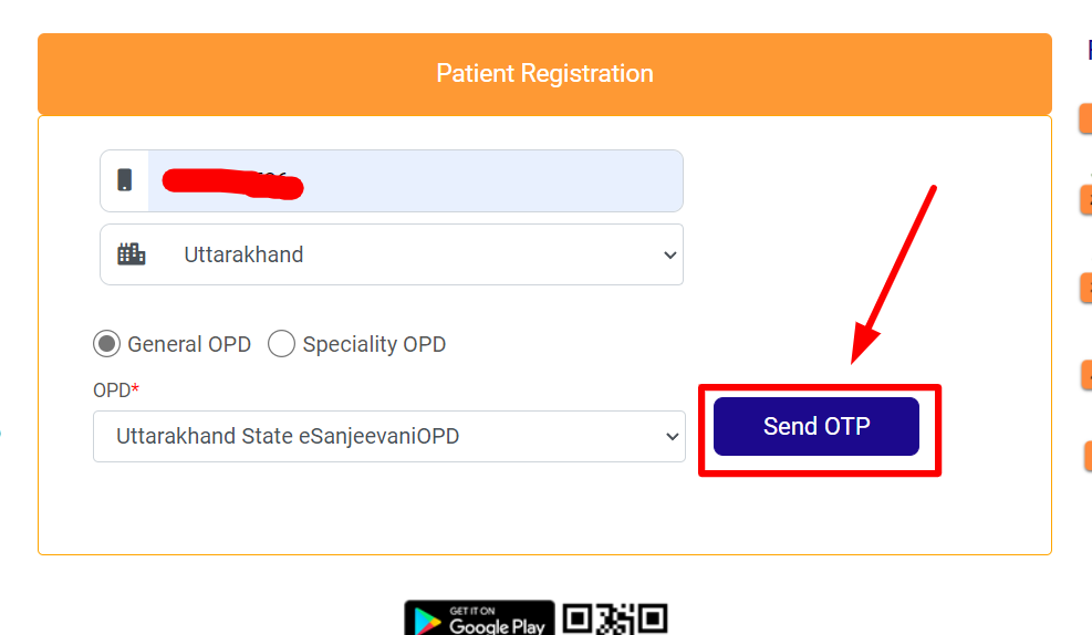mobile number and state patient registartion