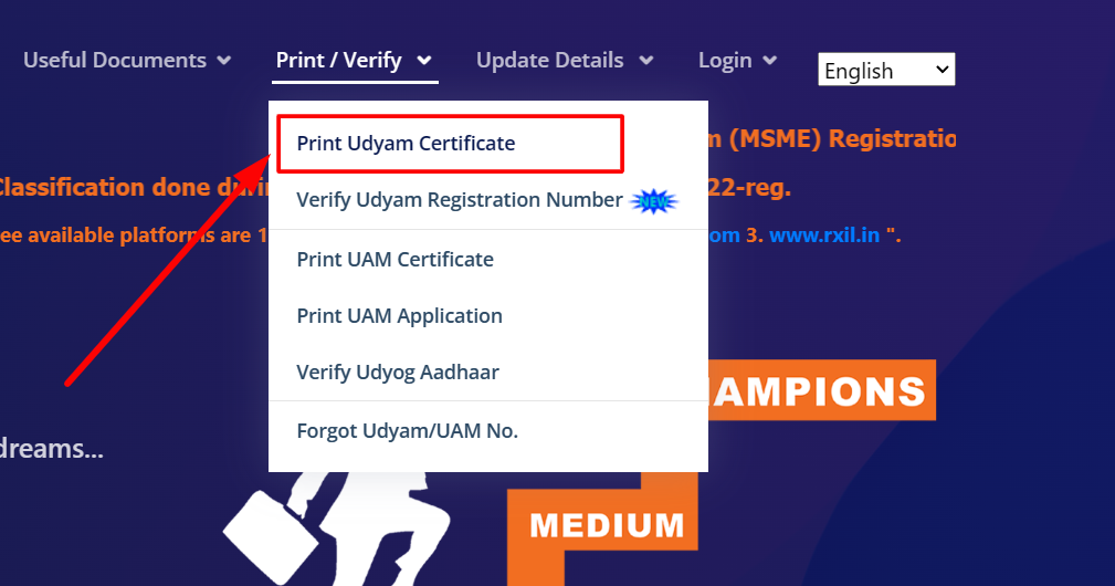 print udyam certificate MSME
