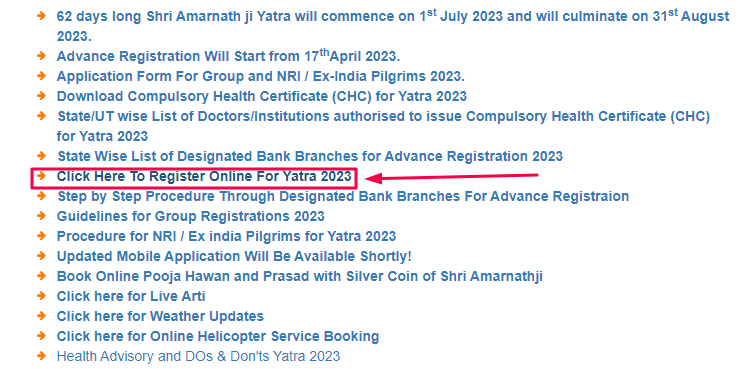श्री अमरनाथ यात्रा 2023 ऑनलाइन रजिस्ट्रेशन, Shri Amarnath Yatra 2023 Application Form