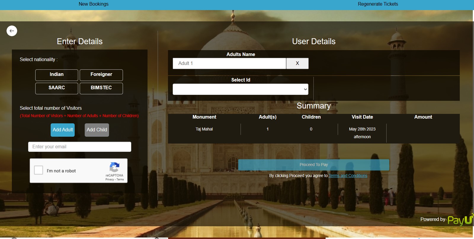 Taj Mahal Ticket Booking Online register