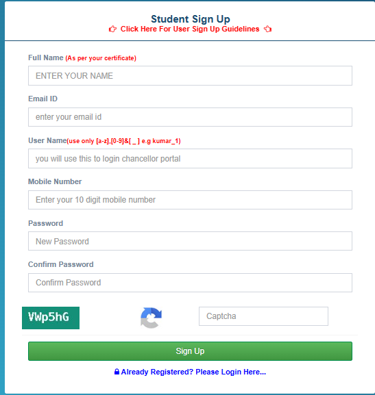 Chancellor Portal Jharkhand Online Registration Form
