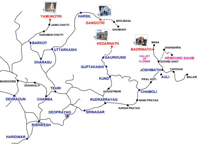 Char Dham Yatra Route Map from Haridwar